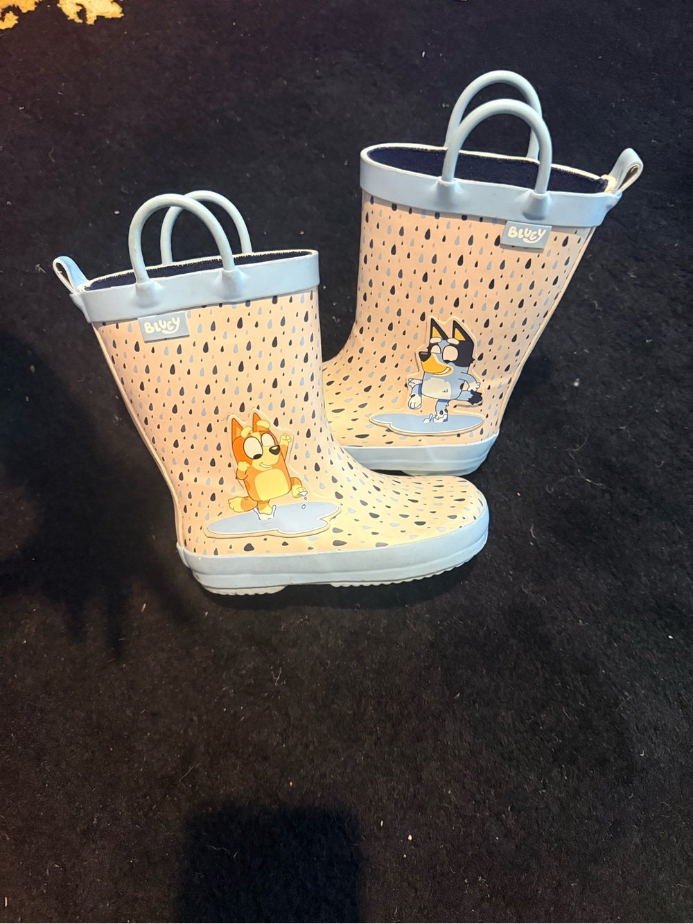 Bluey Kids Rain Boots with Cartoon Puppies - Light Blue & Peach